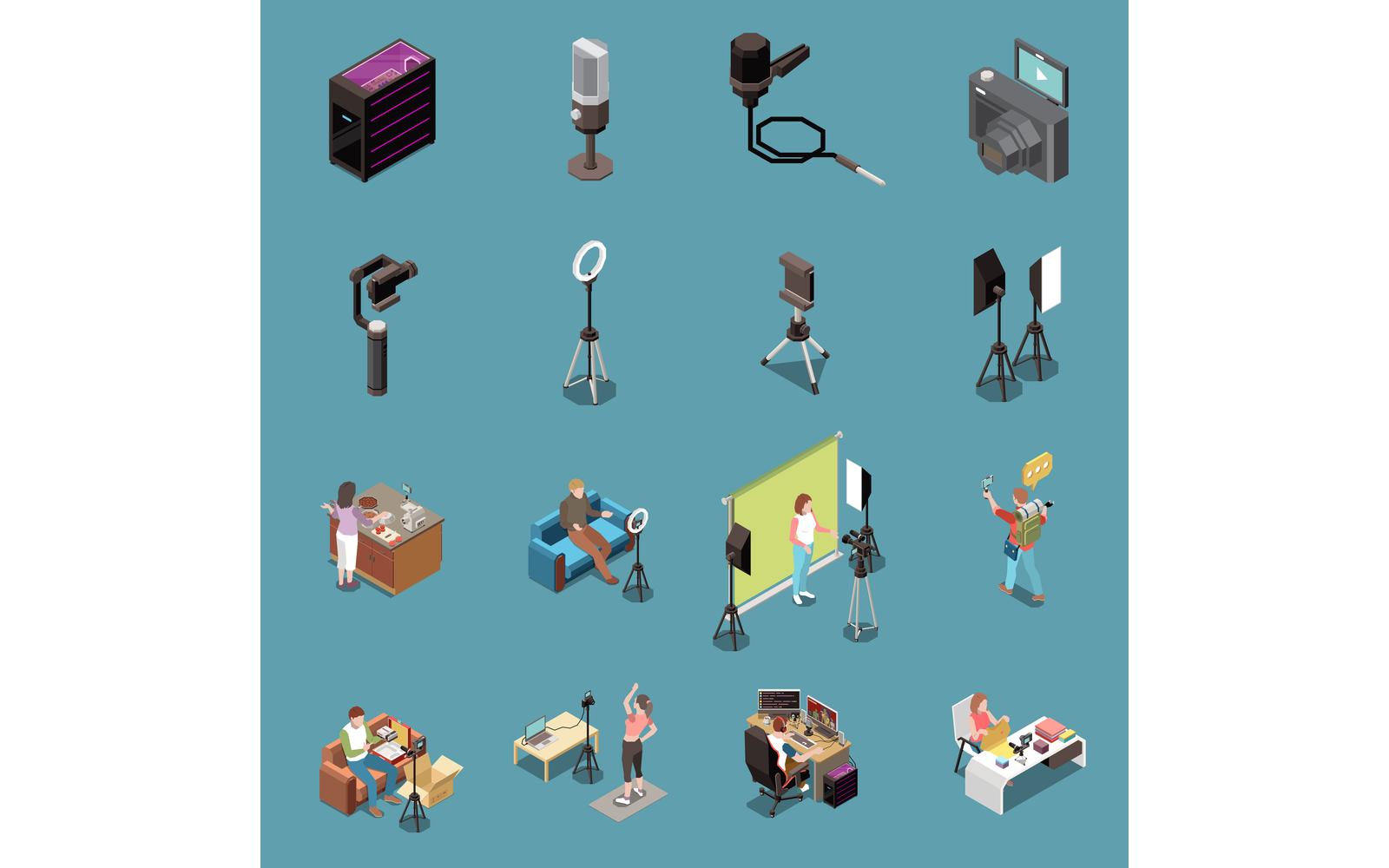 Streaming Vlogging Isometric Set 201110934 Vector Illustration Concept