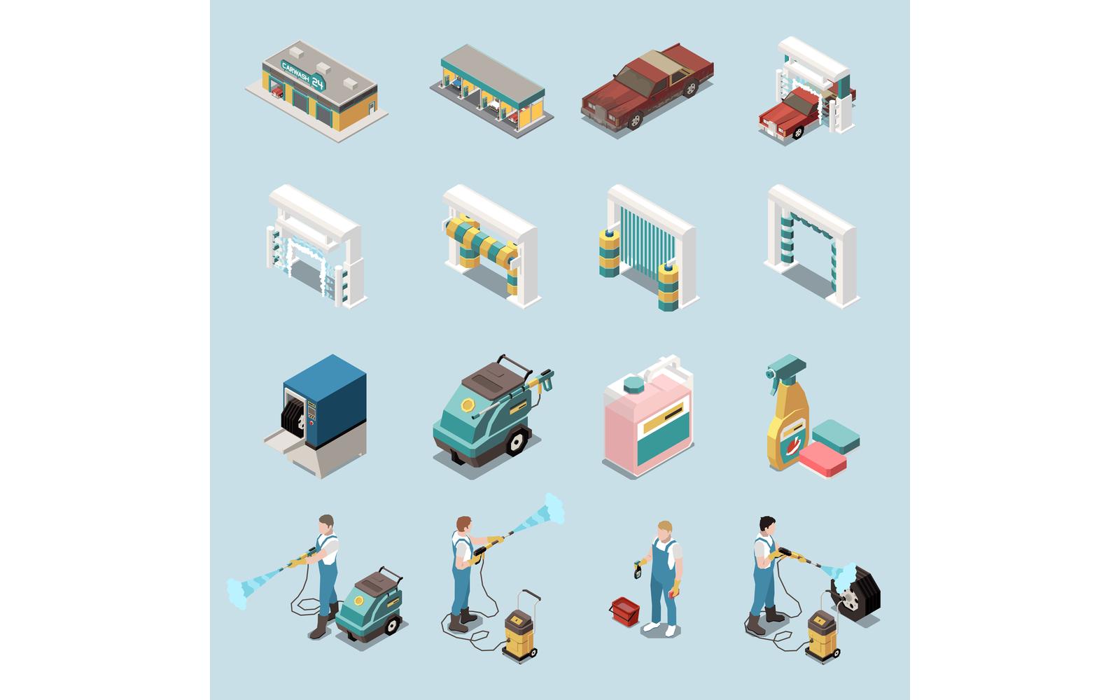 Car Wash Isometric Set 201110927 Vector Illustration Concept