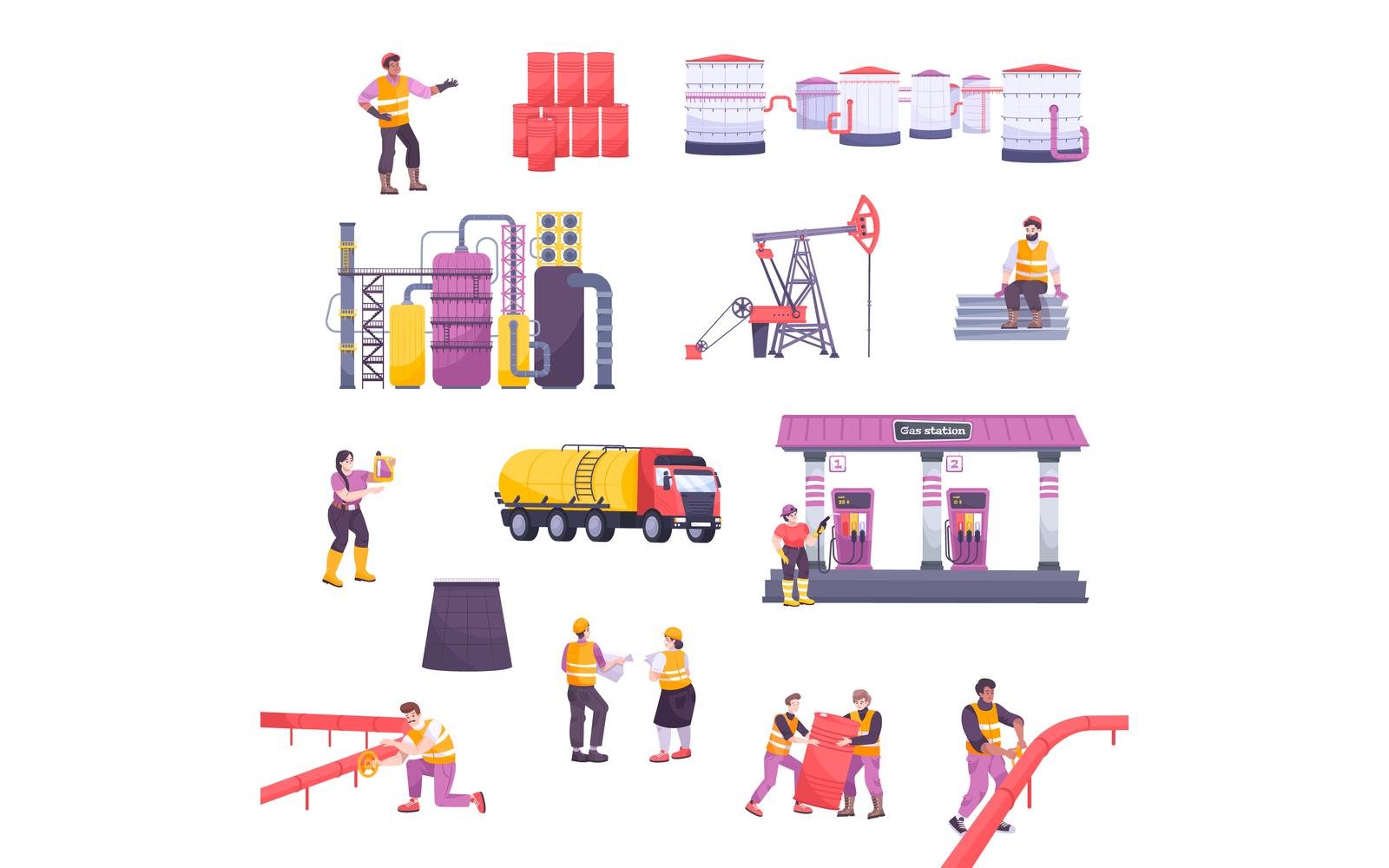 Oil Industry Set Flat 201150710 Vector Illustration Concept