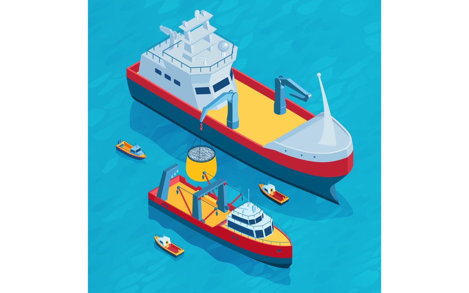 Isometric Commercial Fishing Illustration 201150409 Vector Illustration Concept