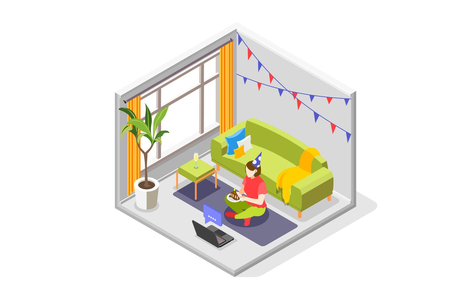 Remote Quarantine Party Isometric Composition 201230111 Vector Illustration Concept