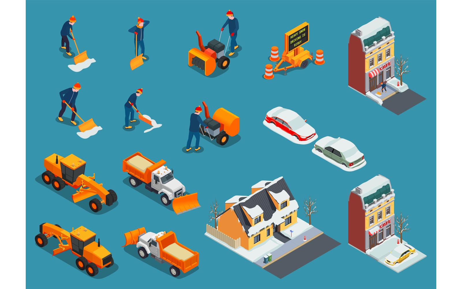 Snow Cleaning Removal Machinery Isometric Set 201220127 Vector Illustration Concept