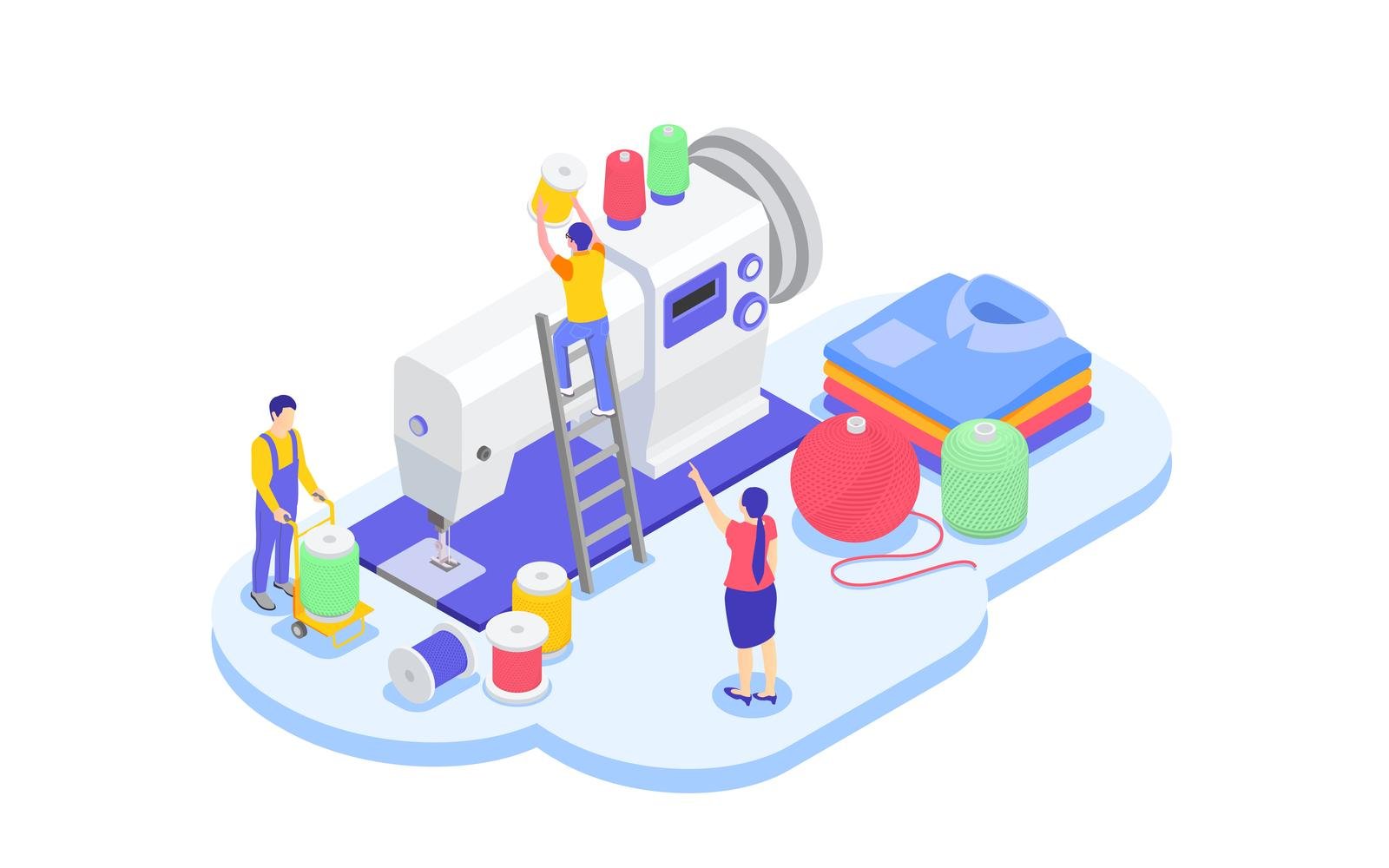 Textile Mill Spinning Industry Isometric 201220112 Vector Illustration Concept