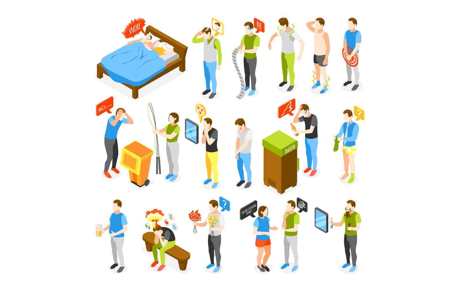 Men Problems Isometric Icons 201130101 Vector Illustration Concept