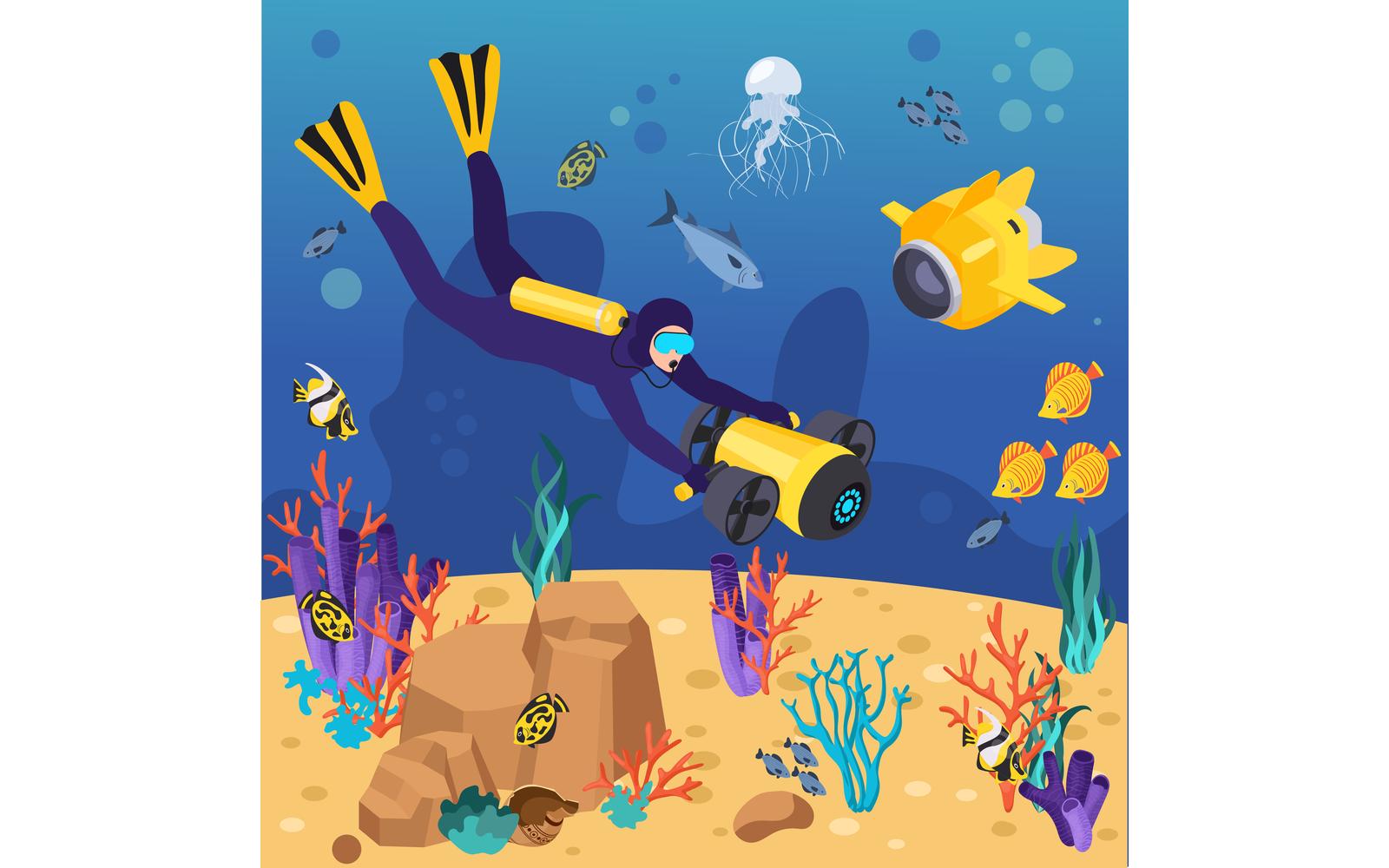 Underwater Vehicles Machines Equipment Isometric 201103908 Vector Illustration Concept