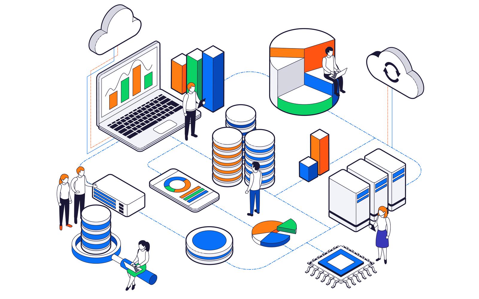 Big Data Science Analysis Isometric Set-01 201103903 Vector Illustration Concept