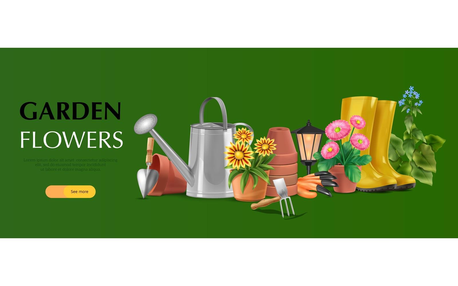 Realistic Garden Horizontal Banner 210130501 Vector Illustration Concept