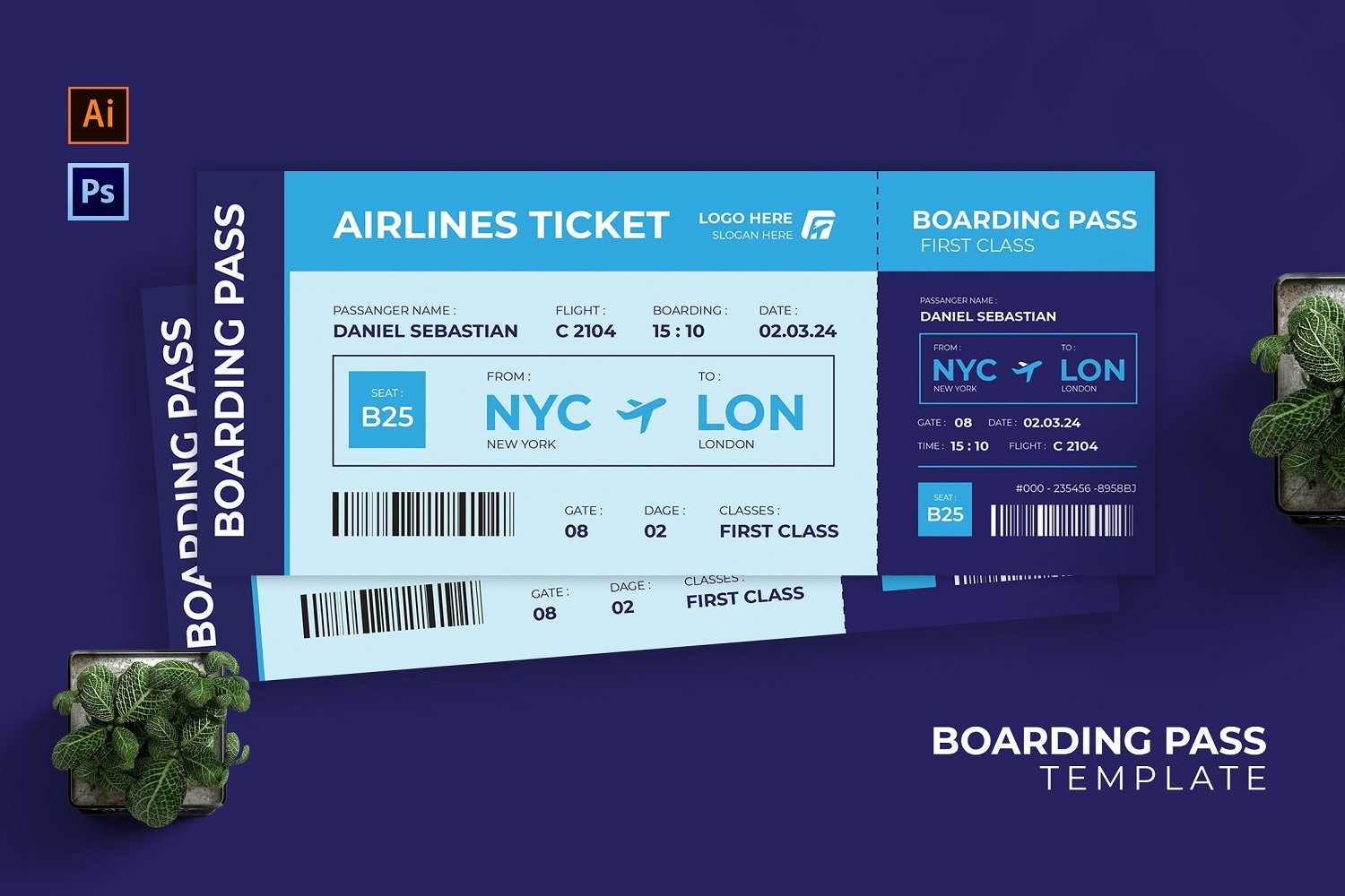 Bluming Airlines Ticket Boarding Pass