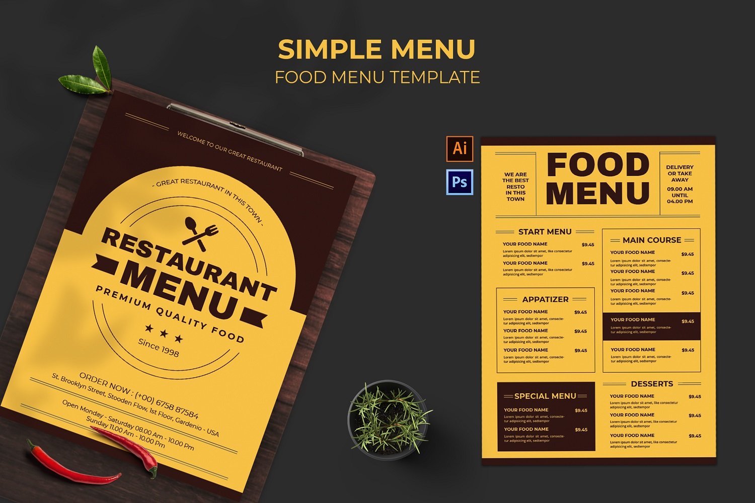 Yellow Simple Menu Food Menu