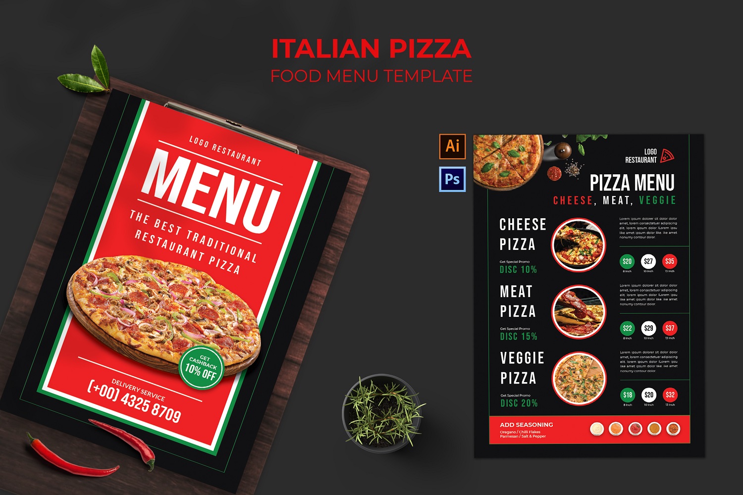 Elegant Italian Pizza Food Menu