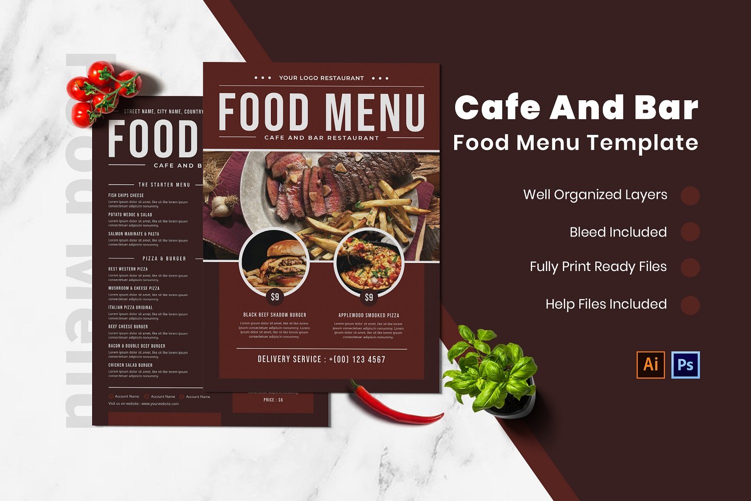 Cafe And Bar Food Menu Template