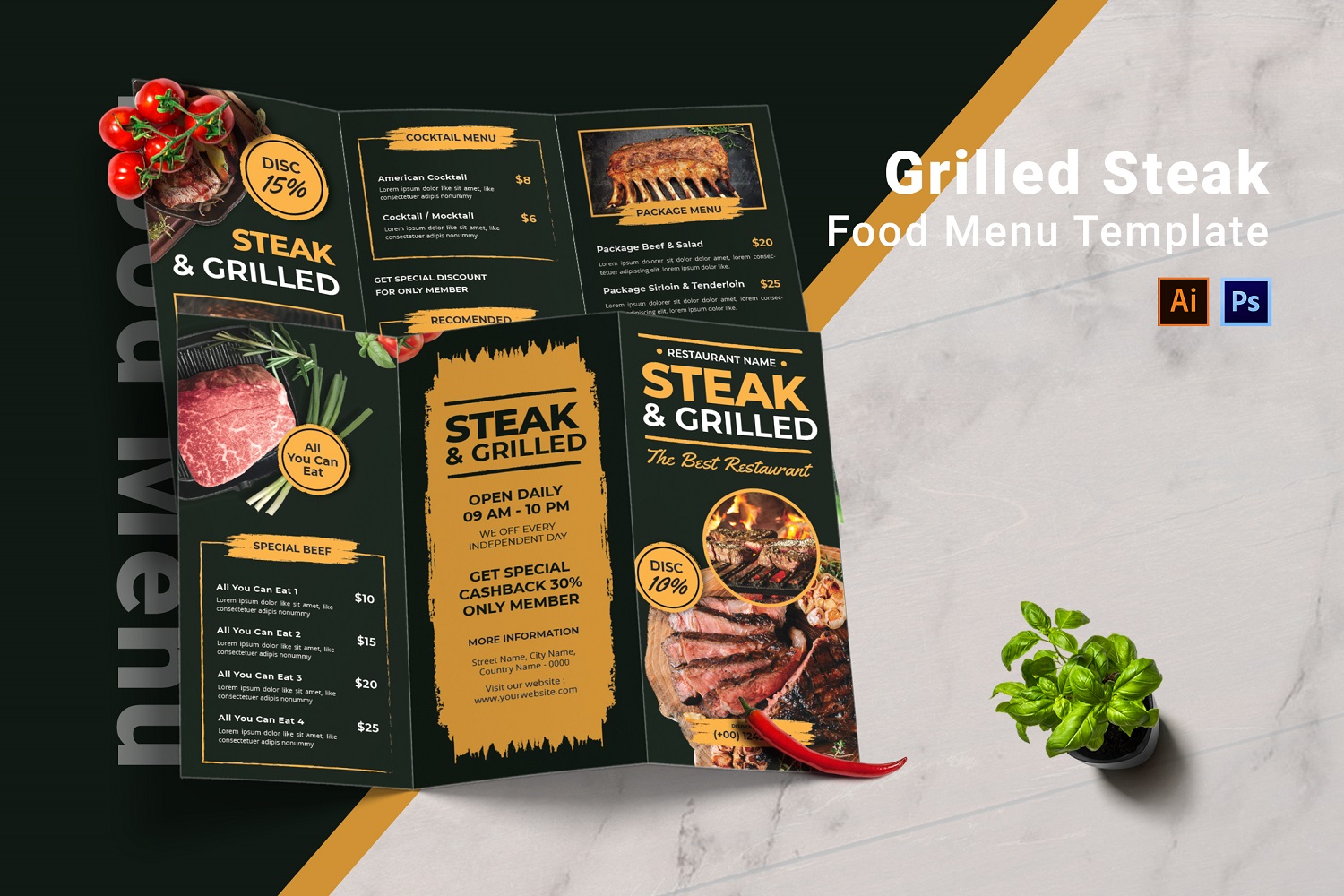 Grilled Steak Food Menu Template