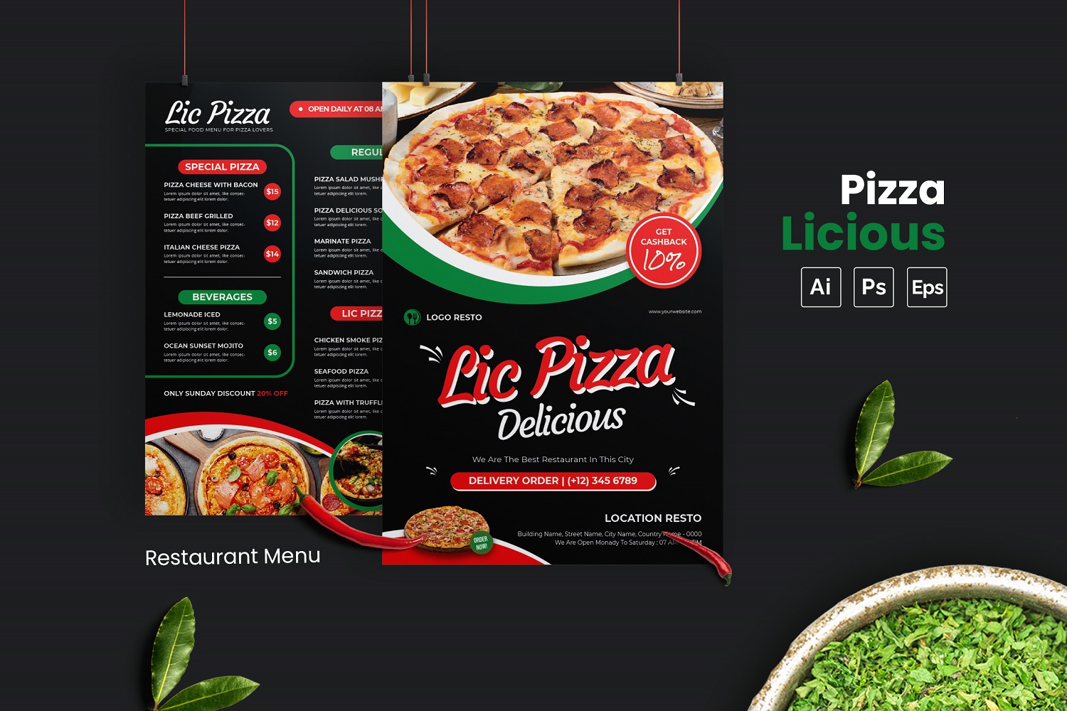 Pizza Licious Food Menu Template