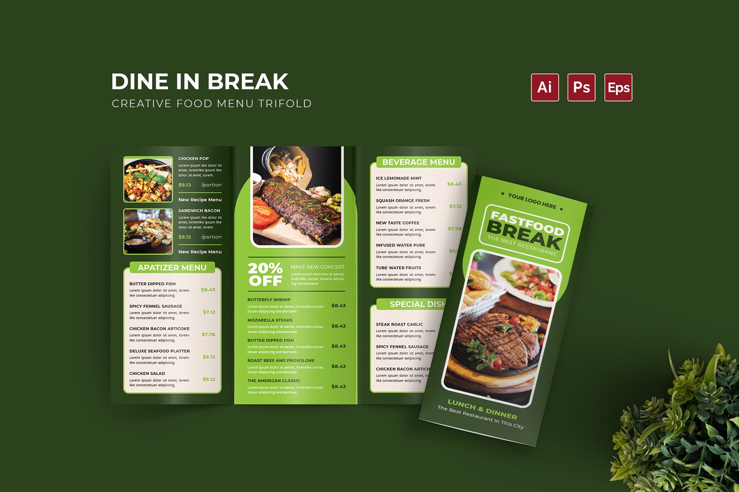 Dine In Break Food Menu Template