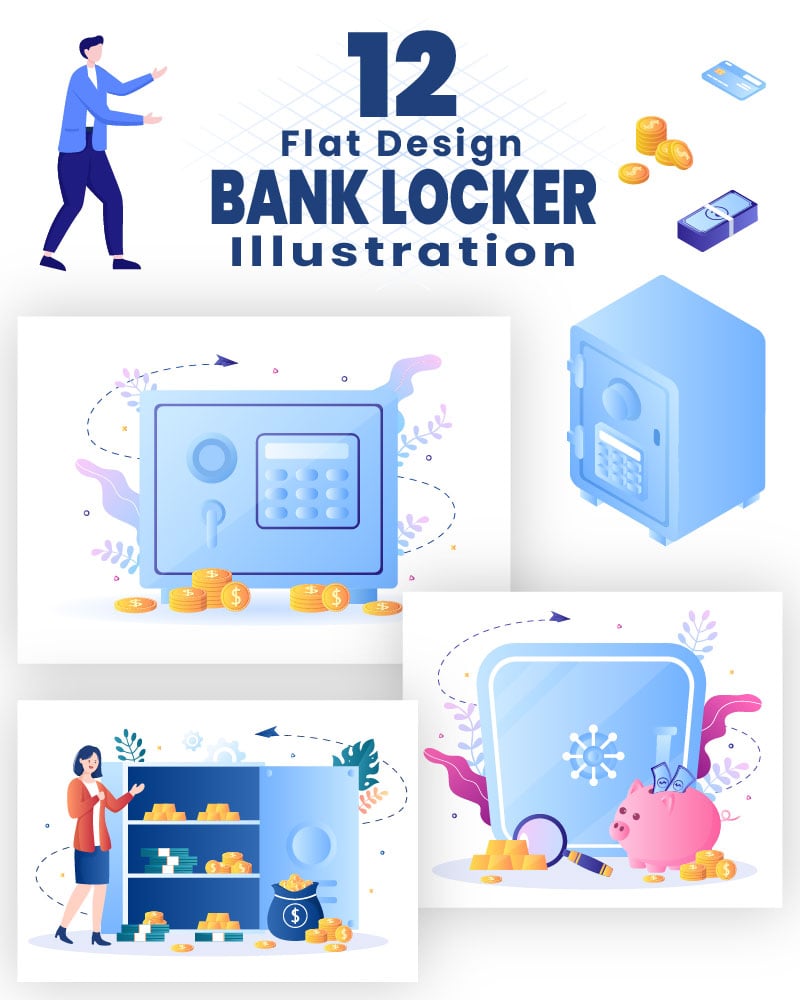 12 Bank Locker Storage Safe Box Illustration