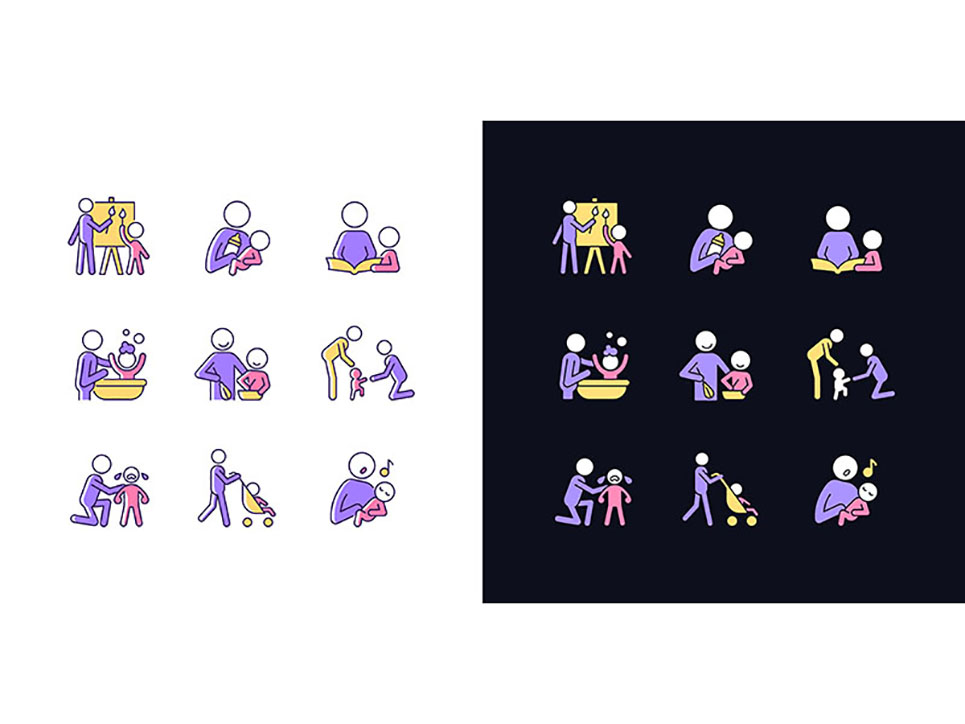 Responsible Parenthood Light And Dark Theme RGB Color Icons Set