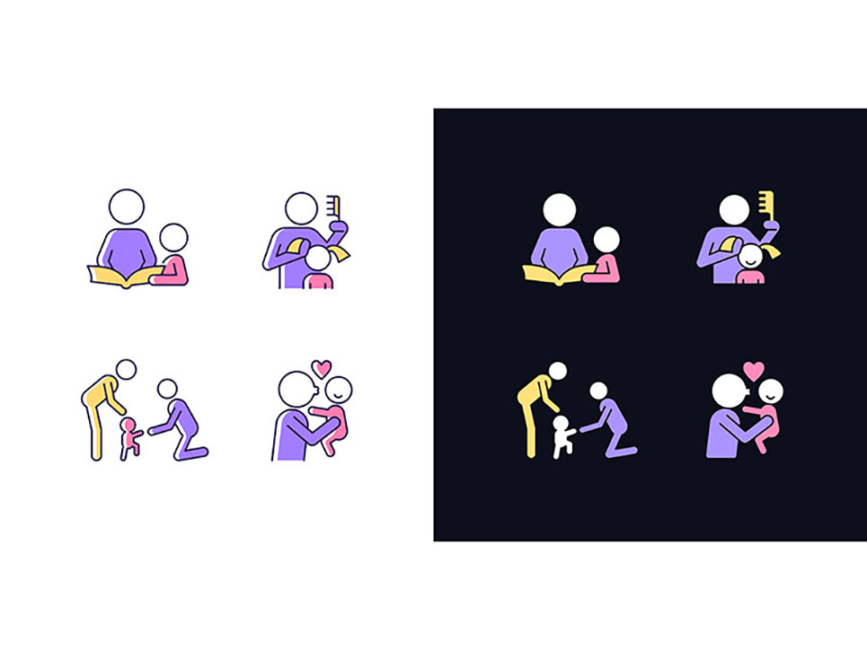 Family Bonding Time Light And Dark Theme RGB Color Icons Set