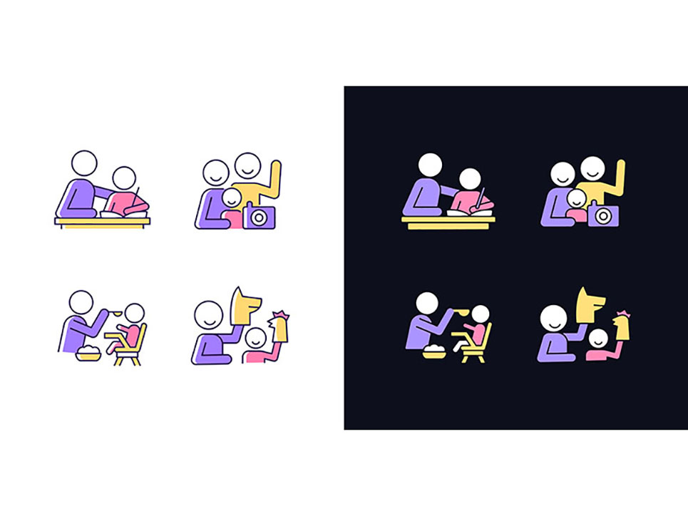 Effective Parenting Style Light And Dark Theme RGB Color Icons Set