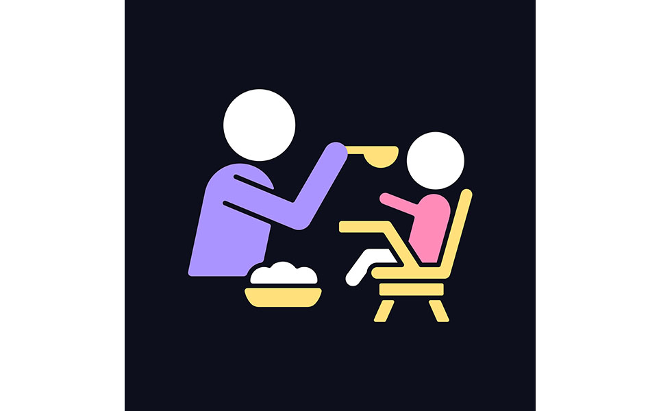 Feeding In Highchair RGB Color Icon For Dark Theme  Vectors