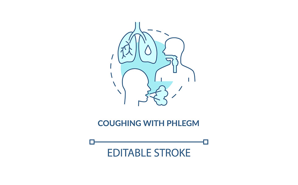 Coughing With Phlegm Blue Concept Icon