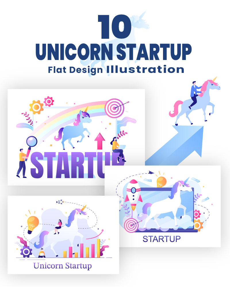 10 Unicorn Business Startup Illustration