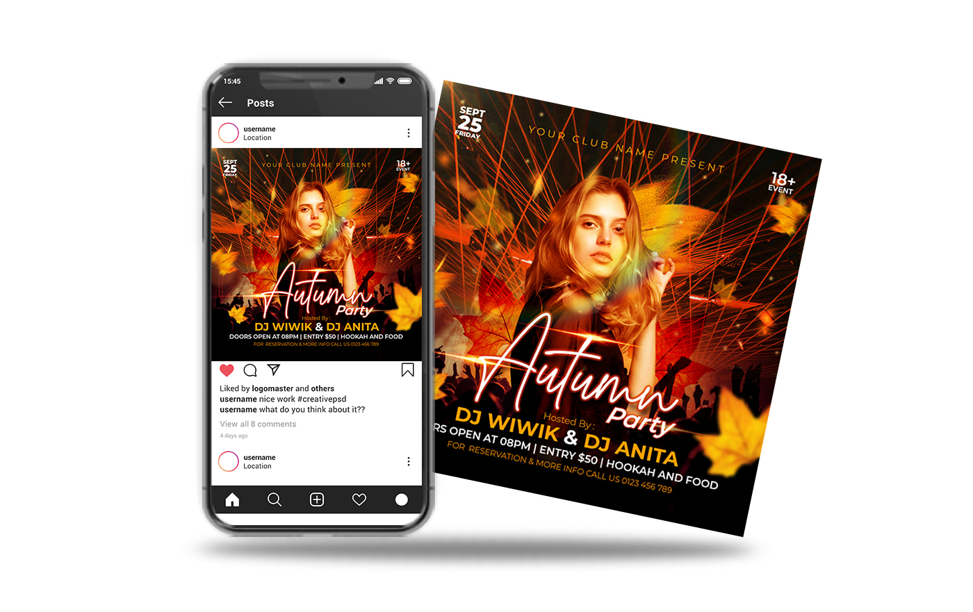 autumn party flyer social media post and web banner