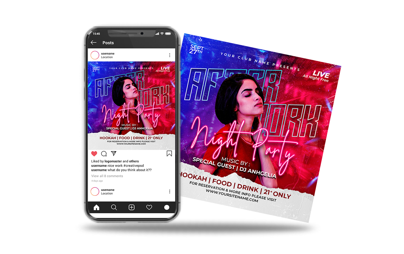 dj night party flyer social media post and web banner