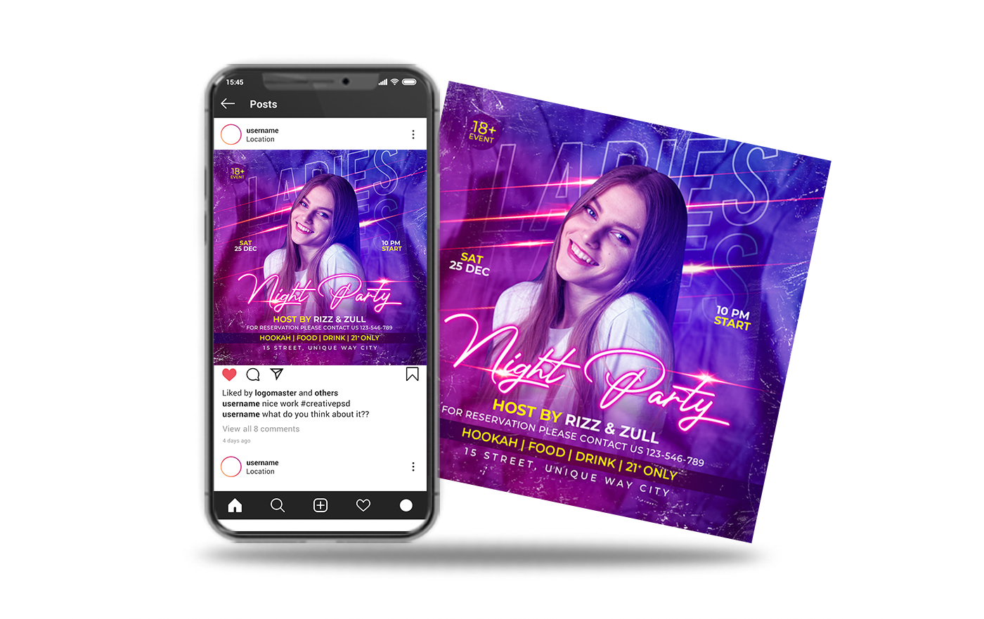 dj night party flyer or instagram post and web banner