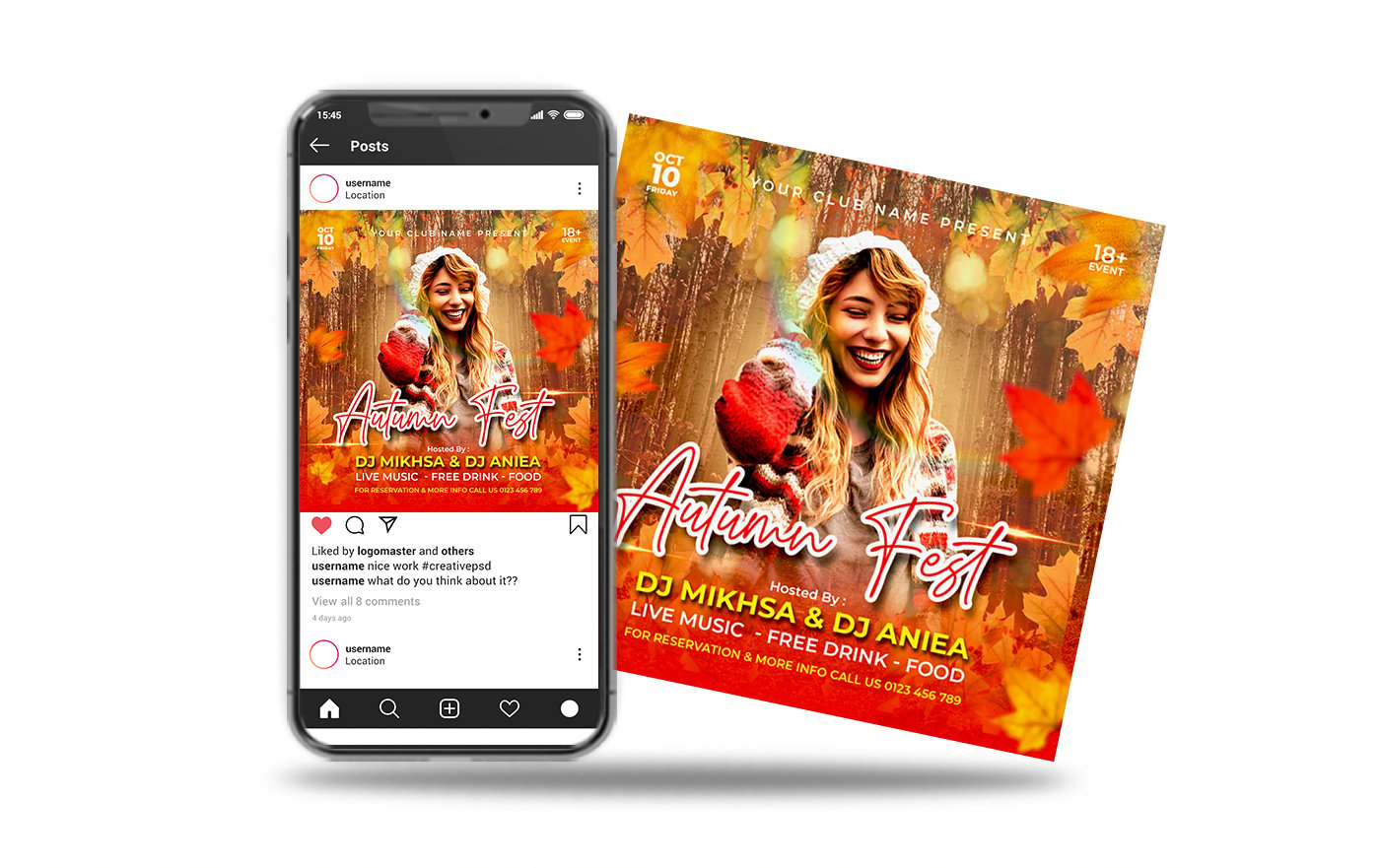 autumn party flyer or instagram media post and web banner