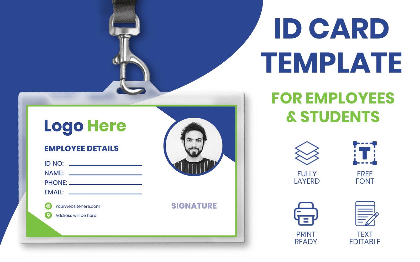 Attractive & Modern ID Card Template For Employees/Students.