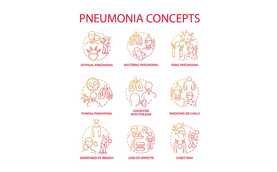 Pneumonia Red Gradient Concept Icons Set