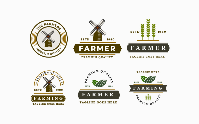 Set Badges Farmer Logo Vintage