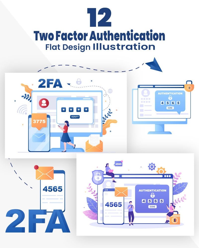 12 2FA Two Steps Authentication Password Illustration