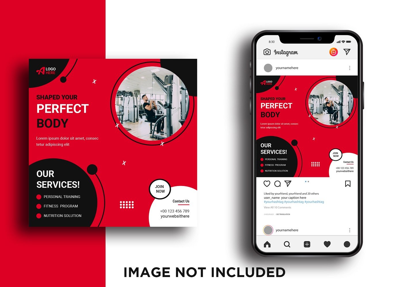 Perfect Body Shape Gym Social Media Post Template