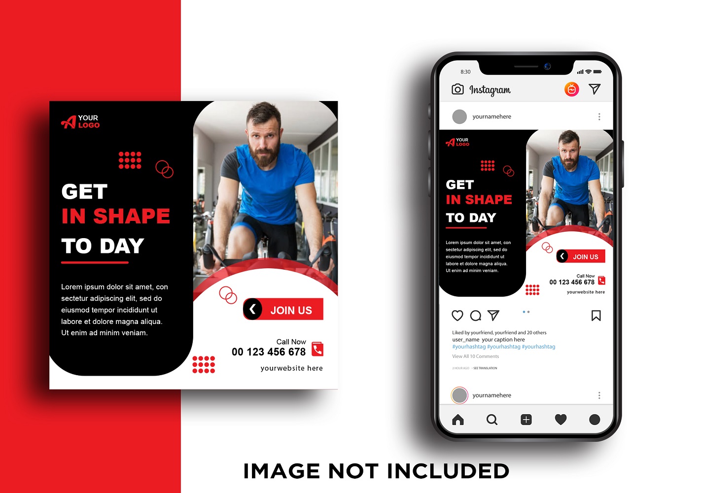 Get In Shape Today Gym Social Media Post Template