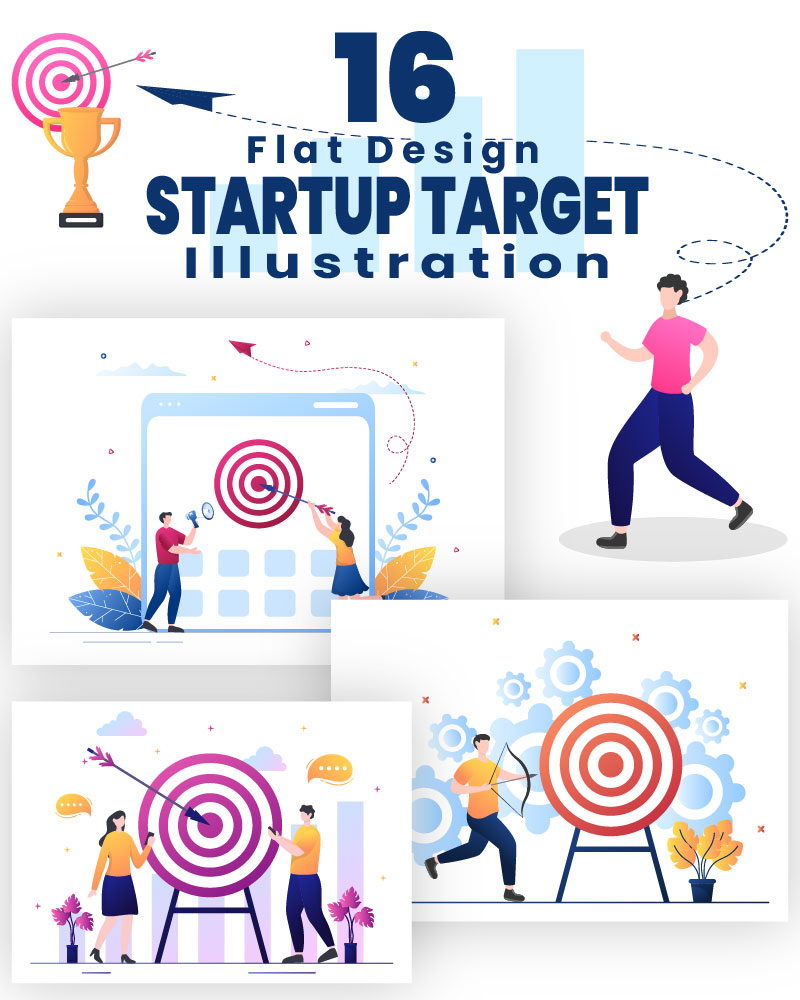 16 Startup Target of Goal Achievement Illustration