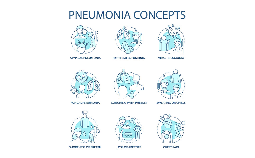 Pneumonia Blue Concept Icons Set