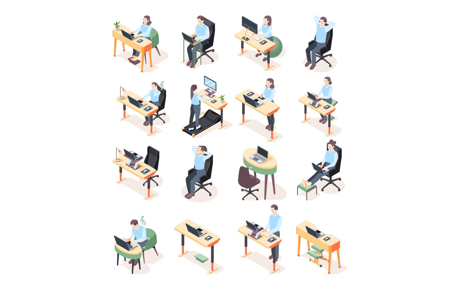 Ergonomic Workplace Isometric Icons 200530101 Vector Illustration Concept