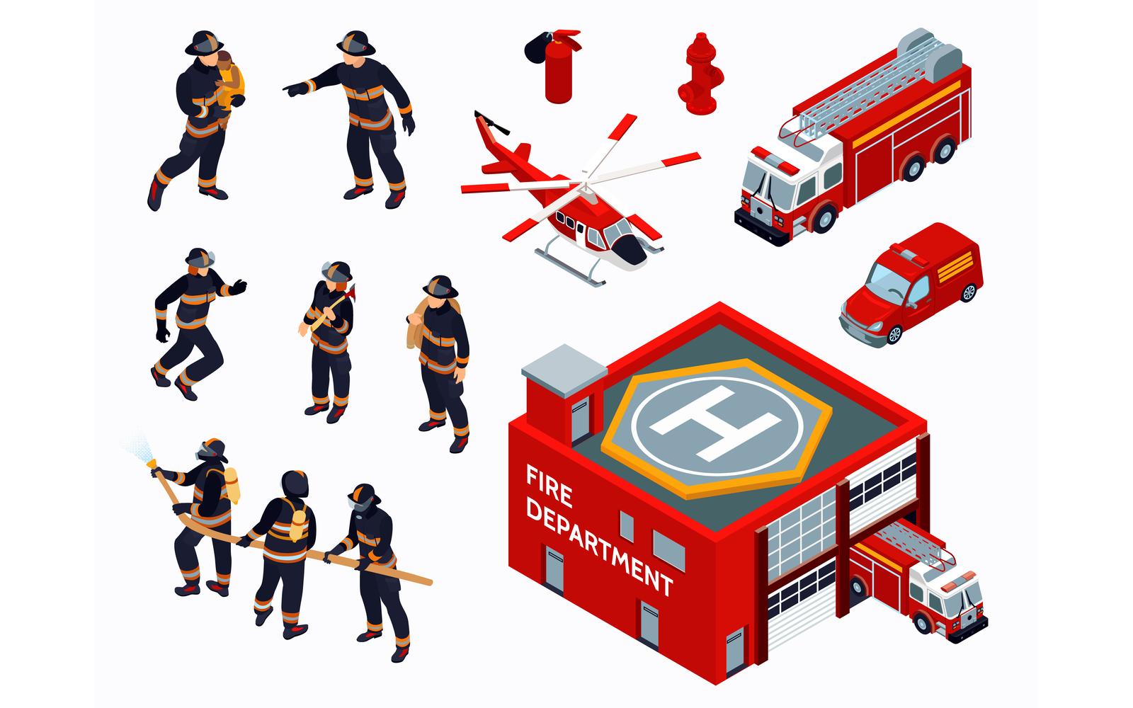 Isometric Firefighter Set 201003205 Vector Illustration Concept