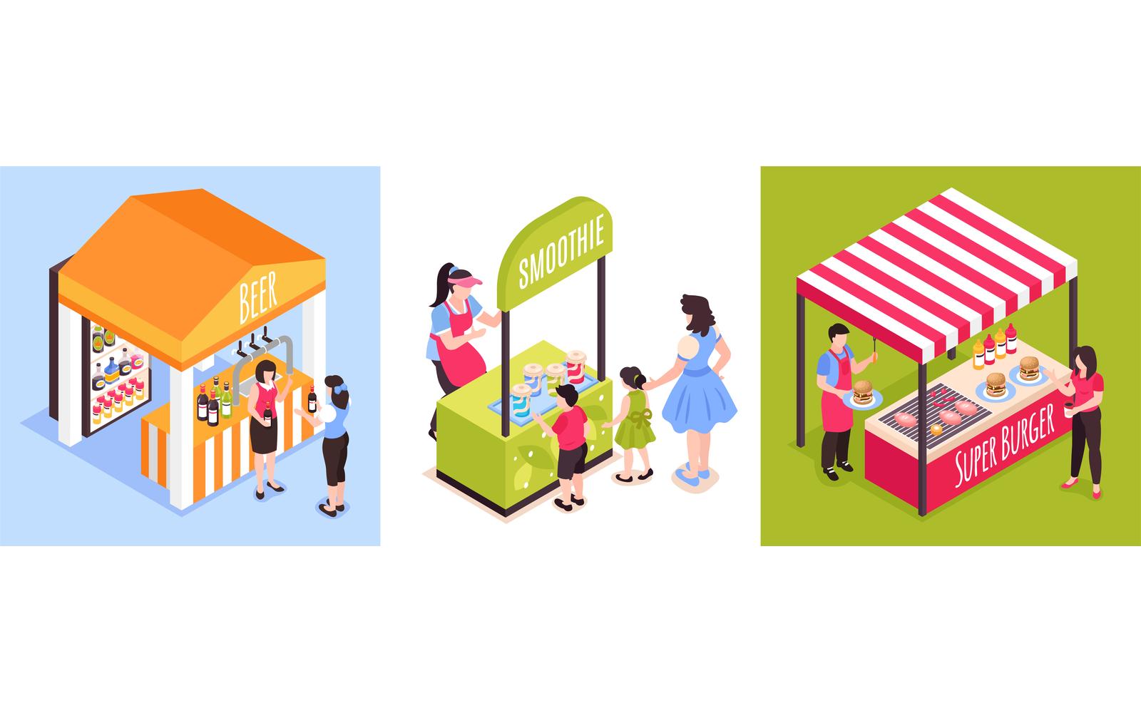 Isometric Food Courts Fair Design Concept 200912121 Vector Illustration Concept