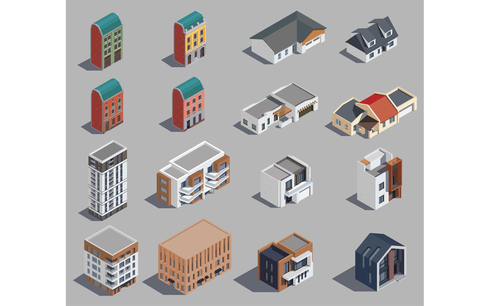 Suburban City Buildings Isometric Set 200920122 Vector Illustration Concept