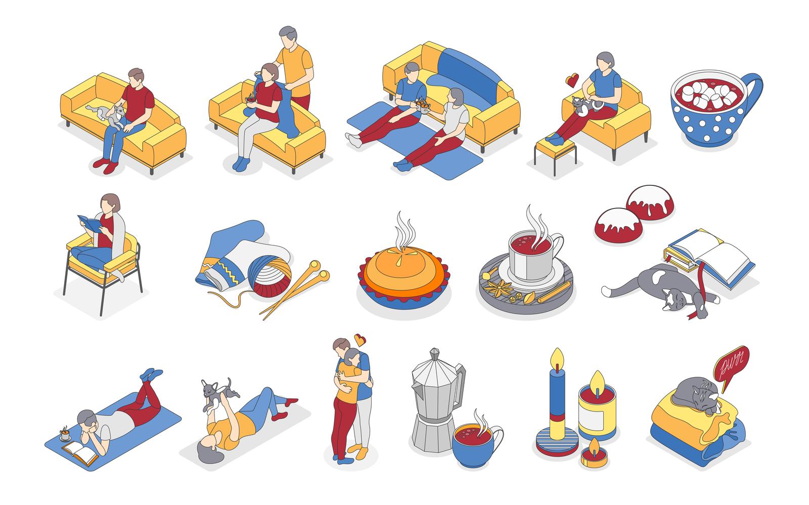 Hygge Lifestyle Isometric Recolor 200930133 Vector Illustration Concept