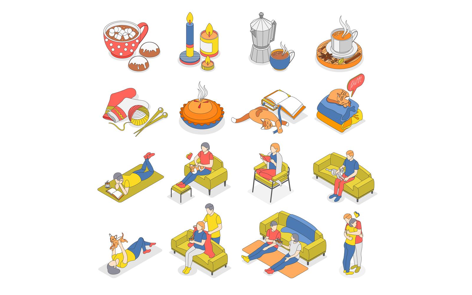 Hygge Lifestyle Isometric Icons 200930128 Vector Illustration Concept