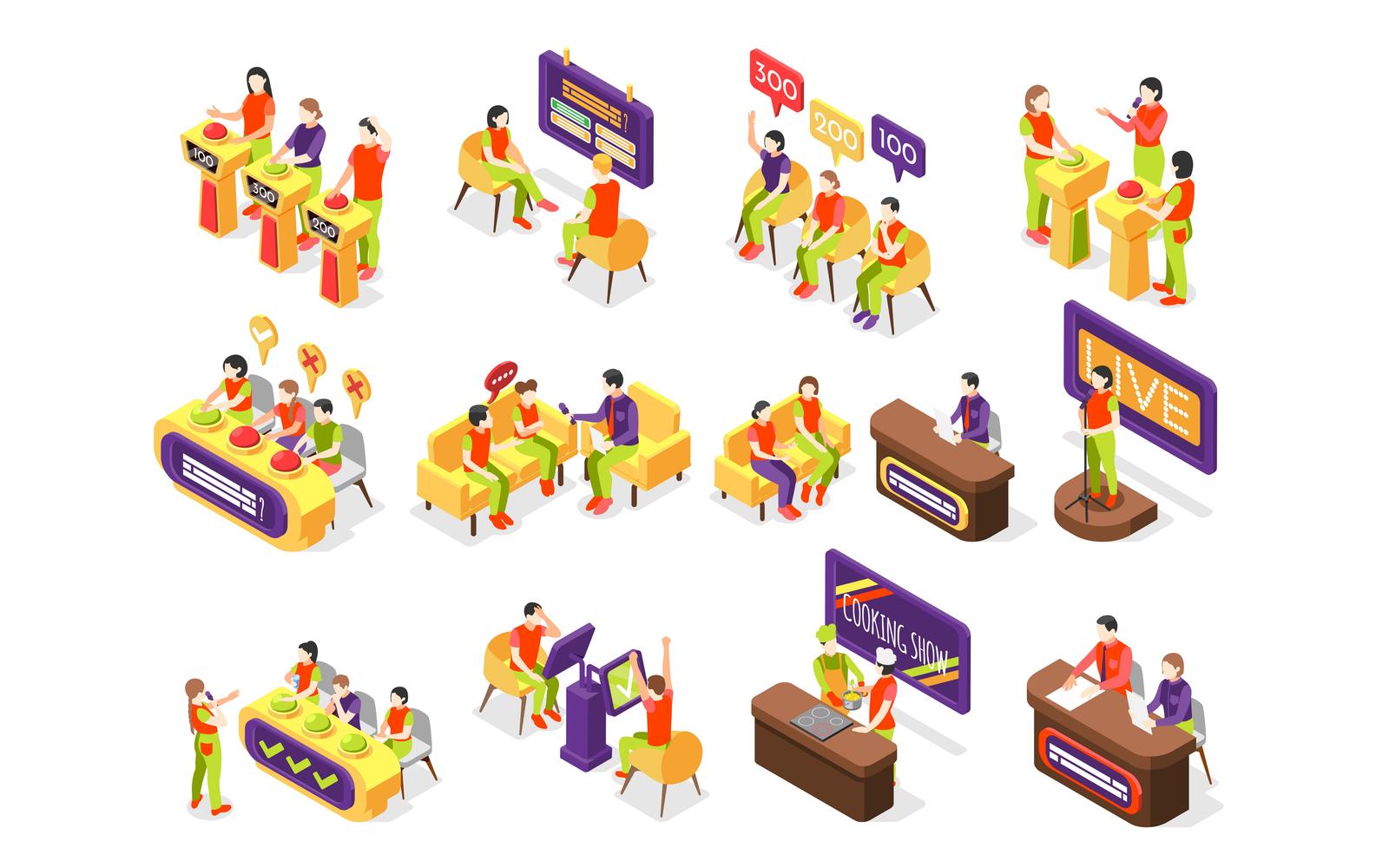 Isometric Quiz Tv Show Icons 201030101 Vector Illustration Concept