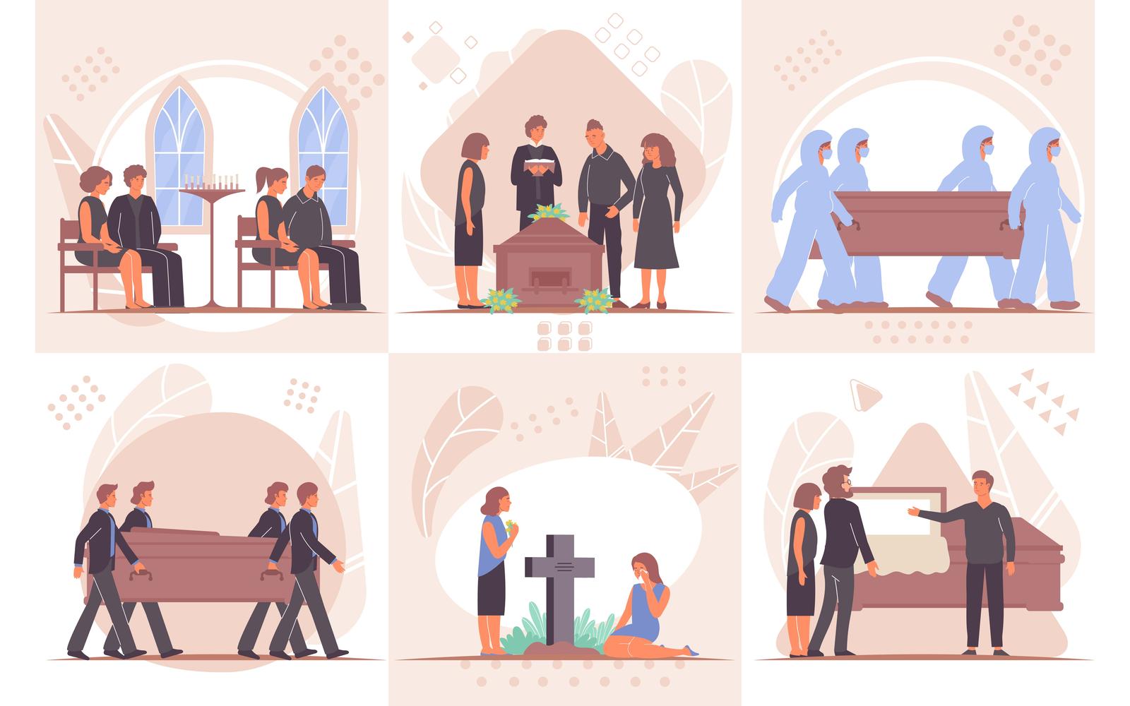 Funeral Composition Set Flat 201050630 Vector Illustration Concept