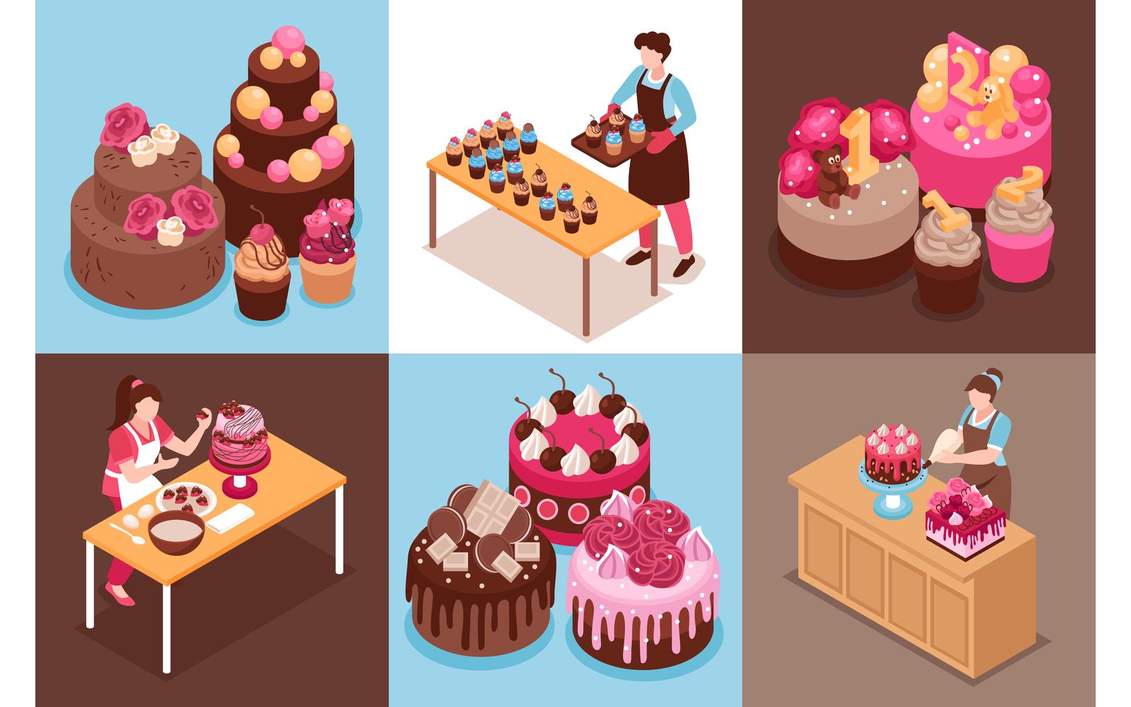 Isometric Homemade Cake Design Concept 201012108 Vector Illustration Concept