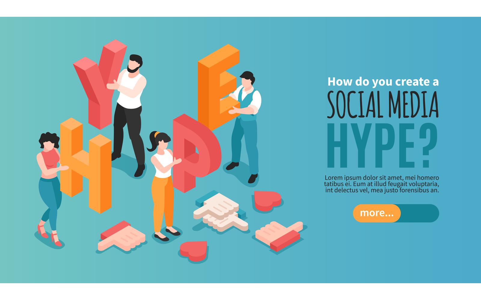 Isometric Hype Social Media Horizontal Banner 201012142 Vector Illustration Concept