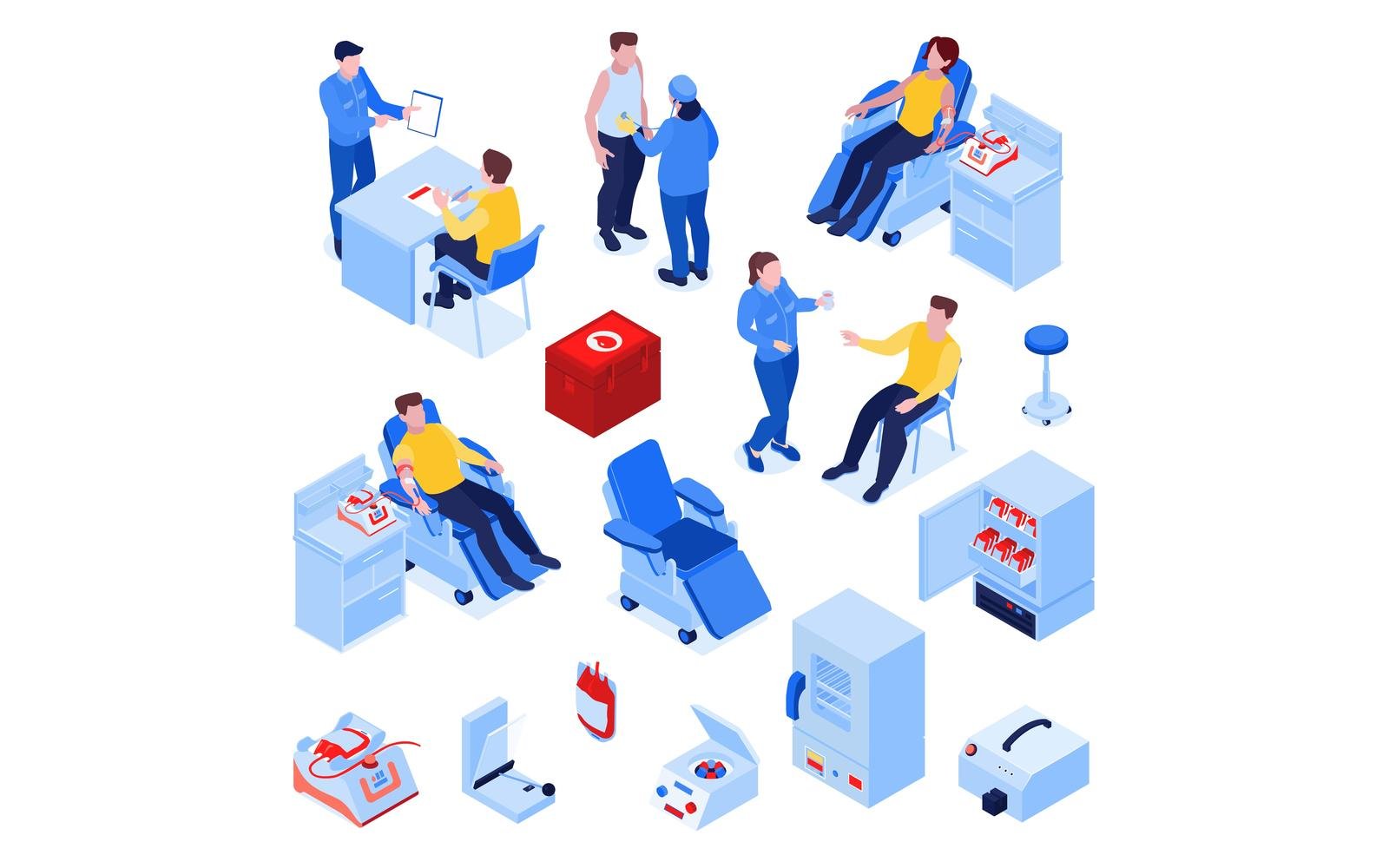 Isometric Blood Donor Color Set 201103209 Vector Illustration Concept