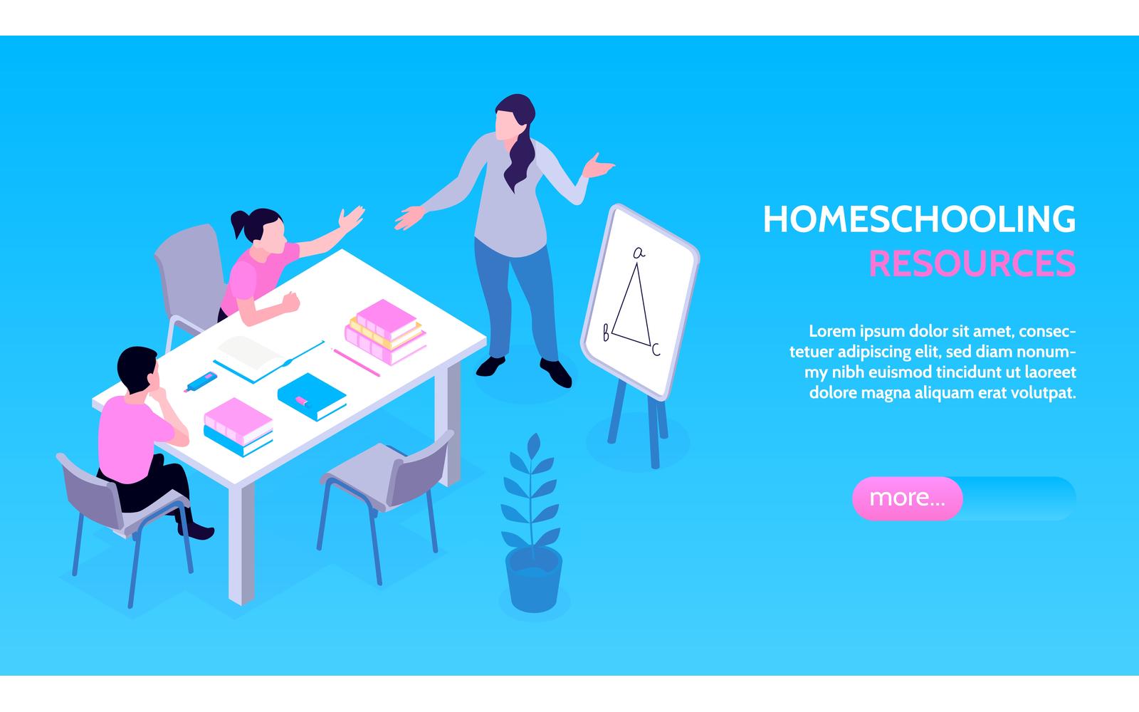 Isometric Homeschooling Horizontal Banner 201103207 Vector Illustration Concept