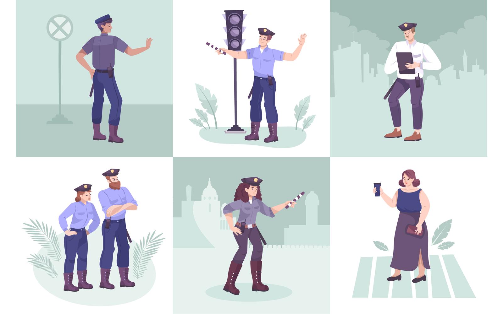 Traffic Police Composition Set Flat 201050741 Vector Illustration Concept